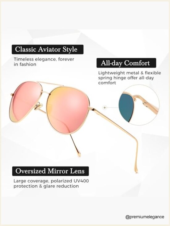 Oversized Aviator Sunglasses - Polarized Mirror Lens UV400 Lightweight Metal main image 6